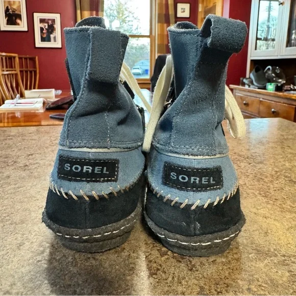 Women’s Sorel Size 6 Blue/Black Suede Joplin Boots w Lace Tie Closure - Picture 12 of 14